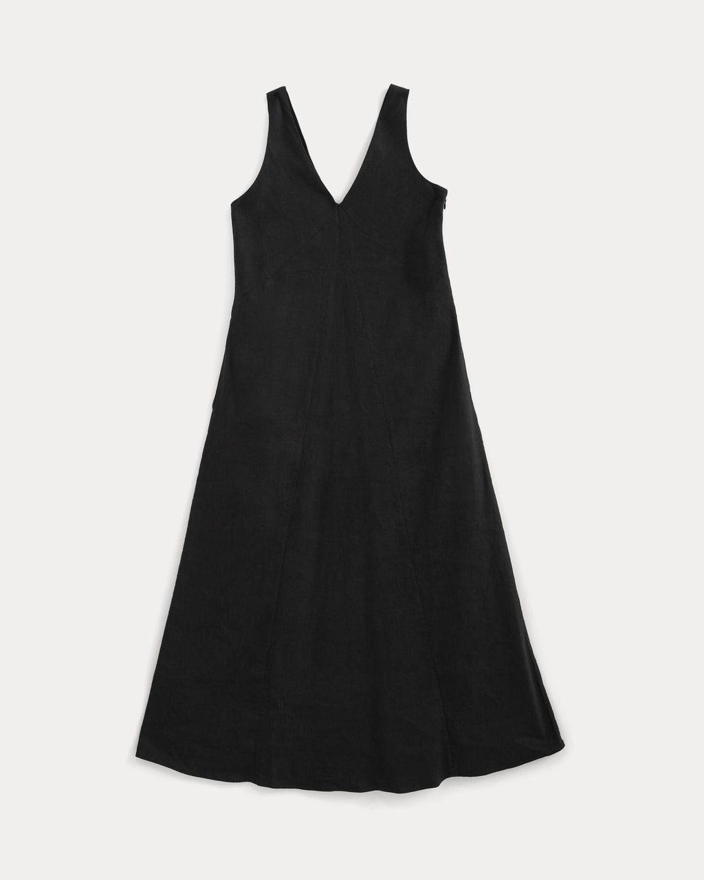 Deep V Seamed Dress in Stretch Linen | Black