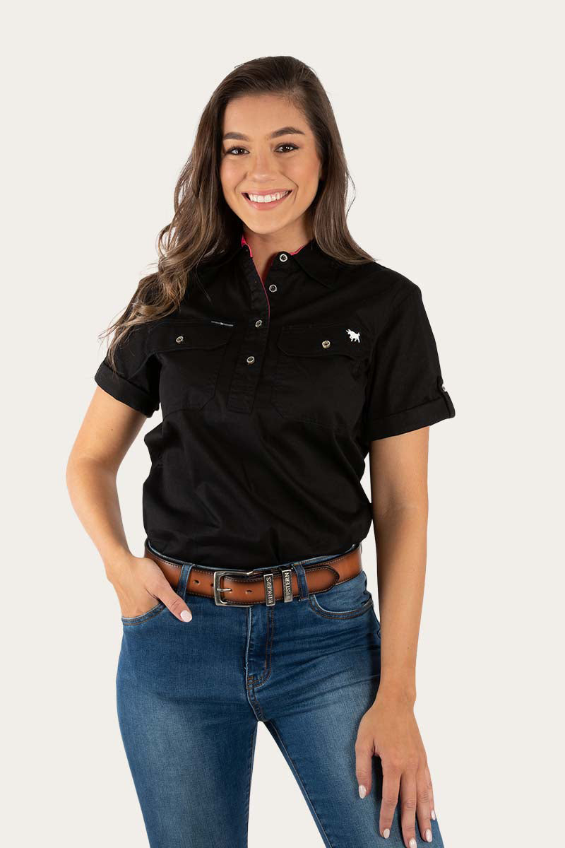 Jules Womens Half Button Short Sleeve Work Shirt