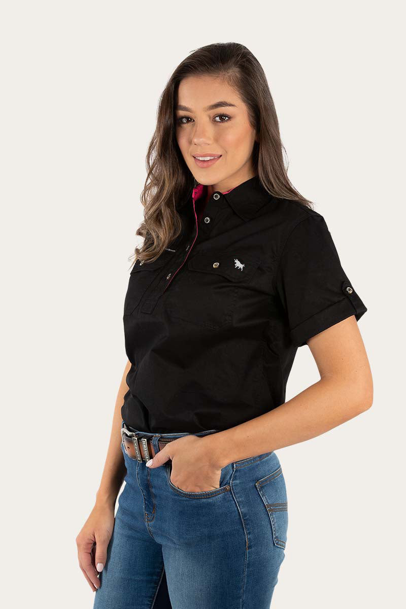Jules Womens Half Button Short Sleeve Work Shirt
