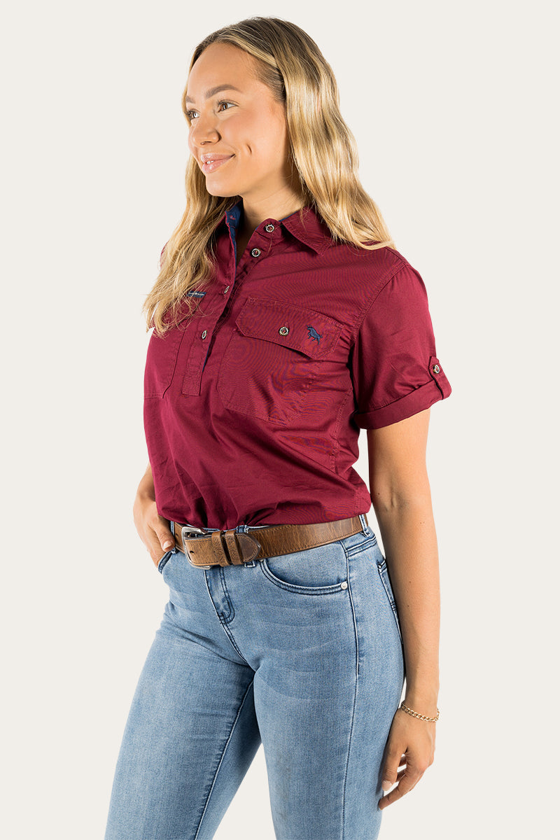 Jules Womens Half Button Short Sleeve Work Shirt