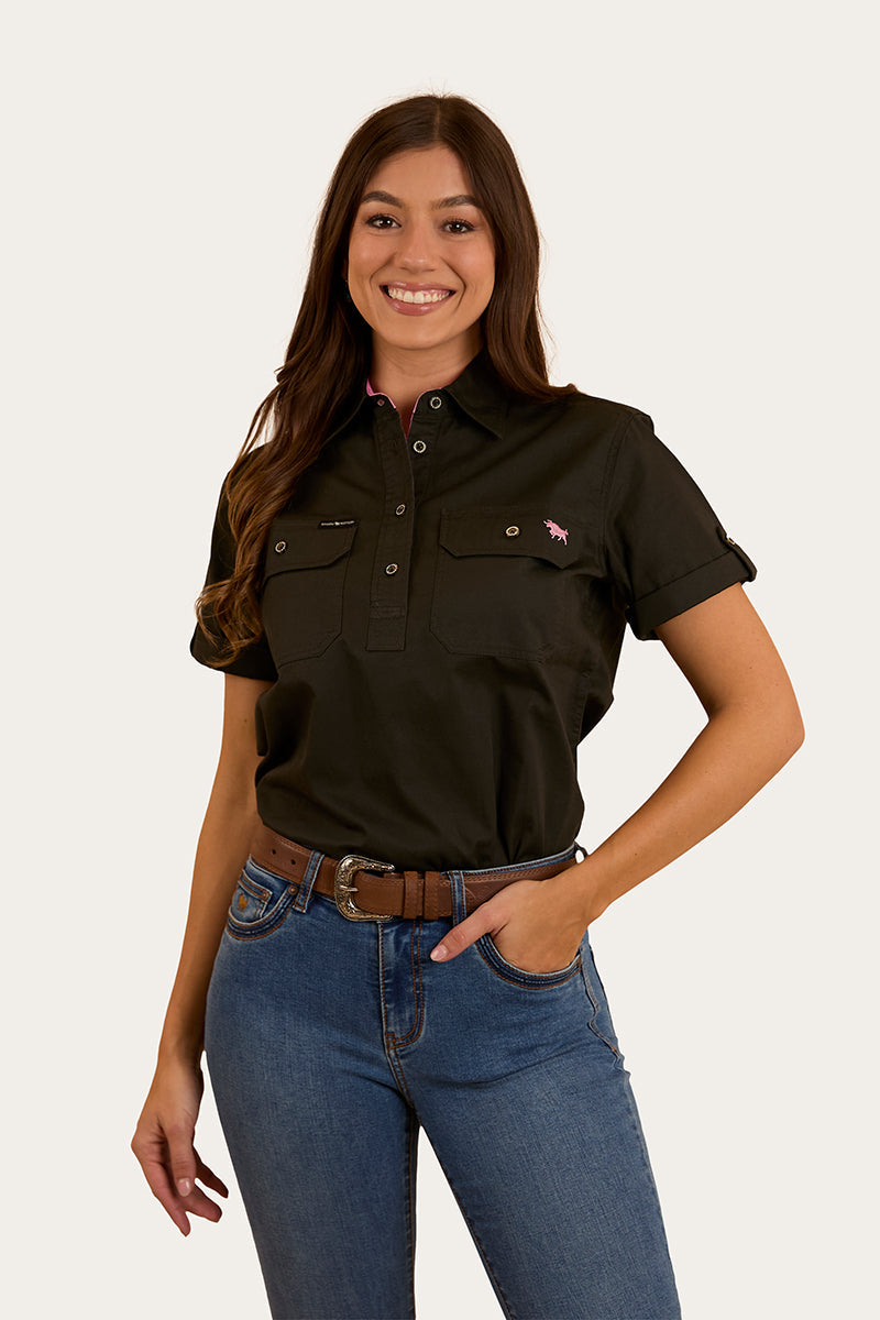Jules Womens Half Button Short Sleeve Work Shirt