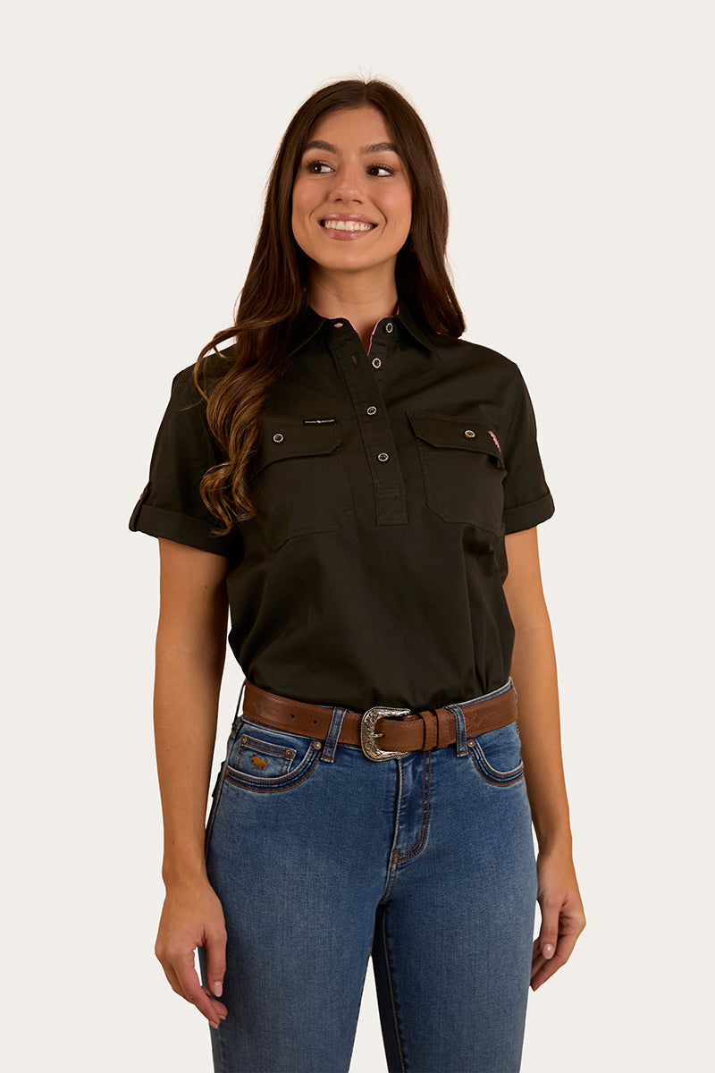 Jules Womens Half Button Short Sleeve Work Shirt