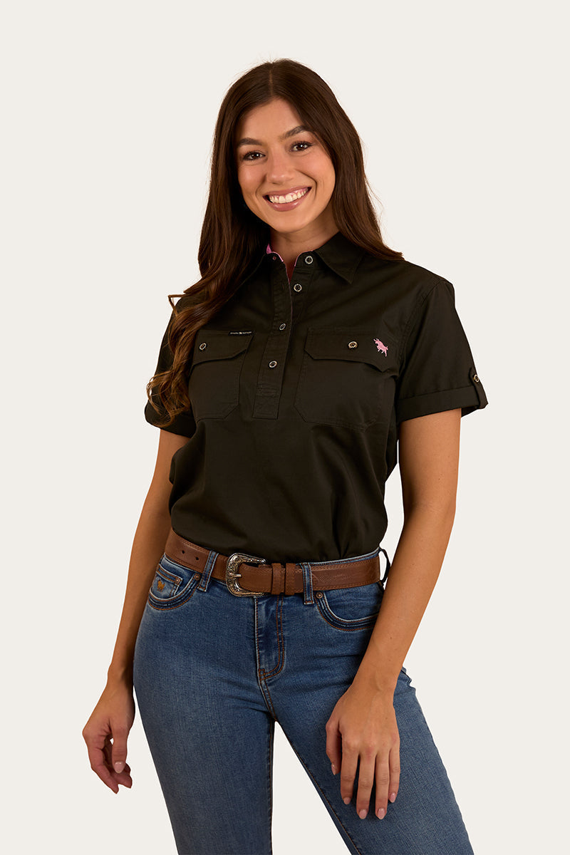Jules Womens Half Button Short Sleeve Work Shirt