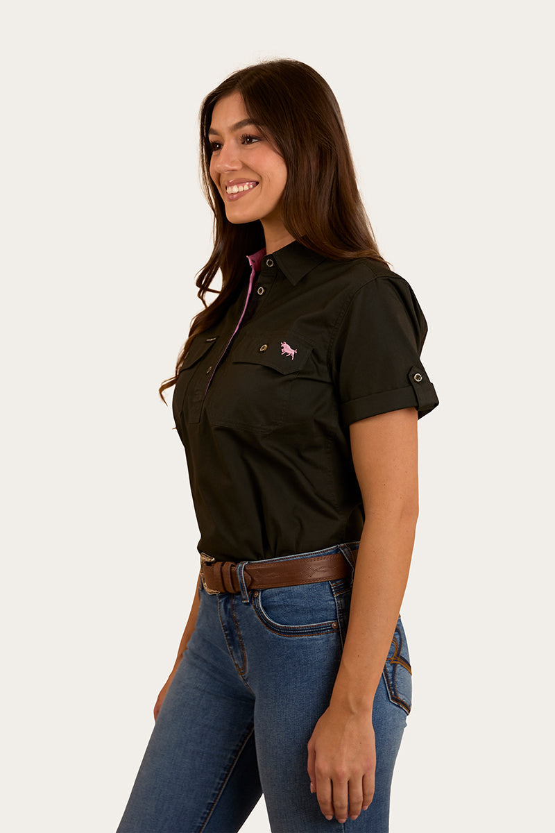 Jules Womens Half Button Short Sleeve Work Shirt