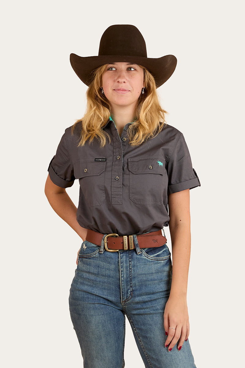 Jules Womens Half Button Short Sleeve Work Shirt