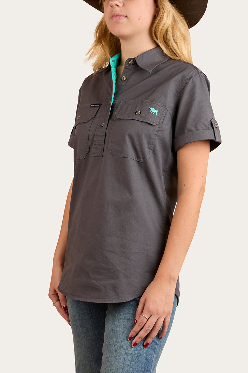 Jules Womens Half Button Short Sleeve Work Shirt