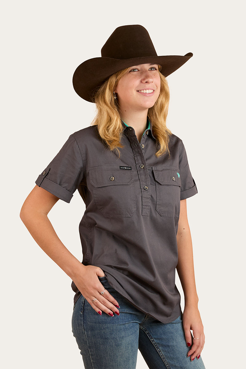Jules Womens Half Button Short Sleeve Work Shirt