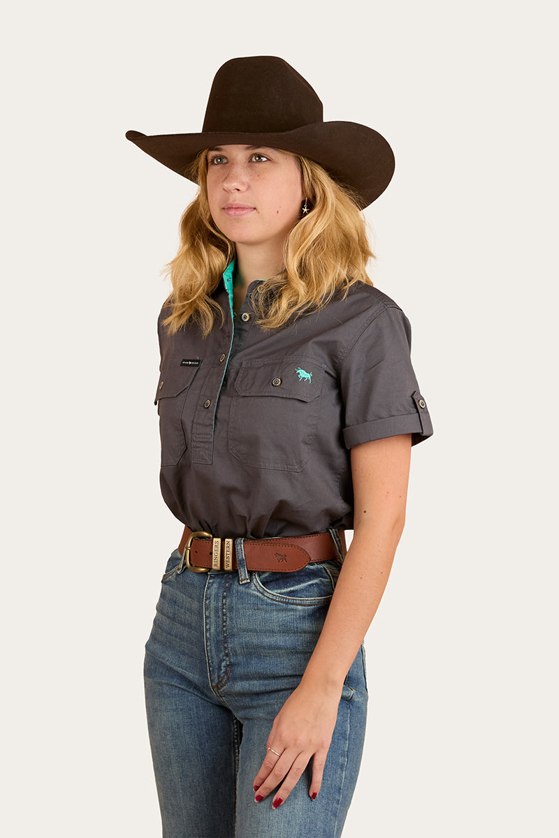 Jules Womens Half Button Short Sleeve Work Shirt