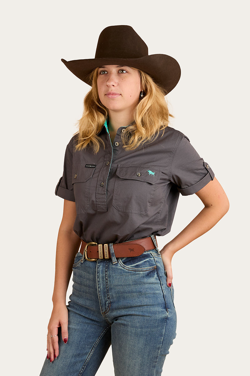 Jules Womens Half Button Short Sleeve Work Shirt