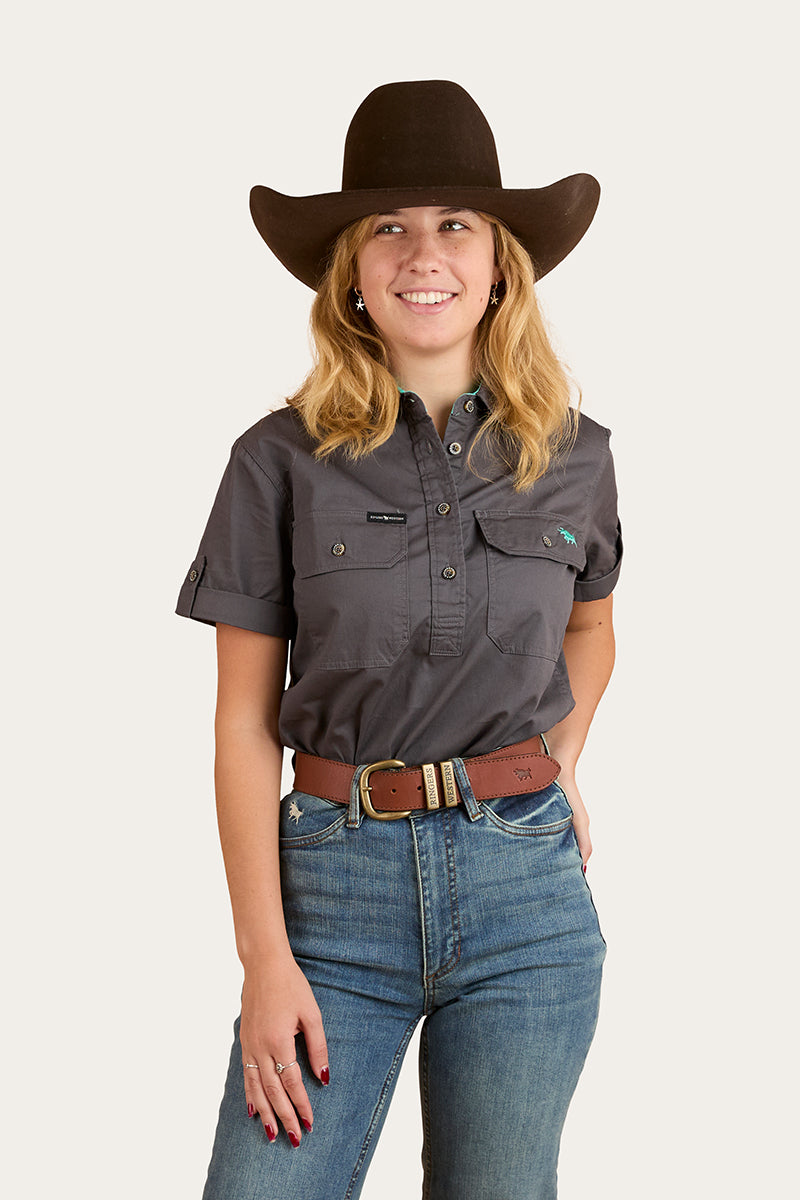Jules Womens Half Button Short Sleeve Work Shirt