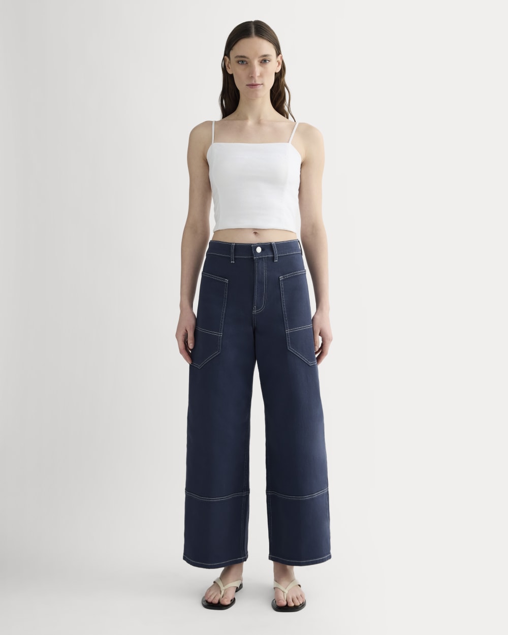 The Seamed Top in Stretch Linen | White