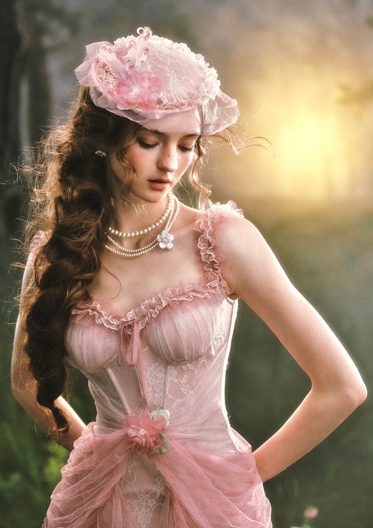 Pink Crabapple Blossom Corset Dress