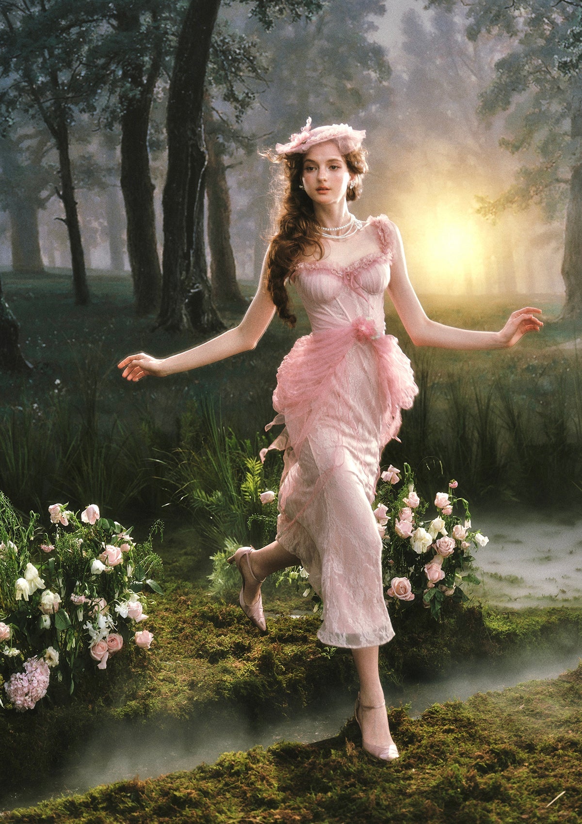 Pink Crabapple Blossom Corset Dress
