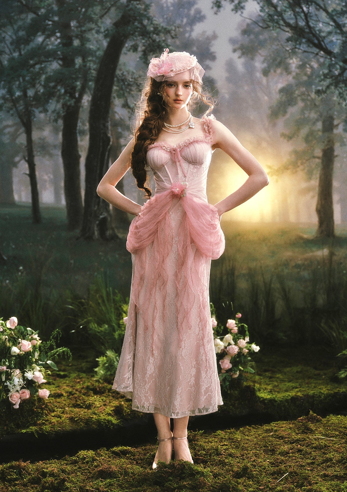 Pink Crabapple Blossom Corset Dress