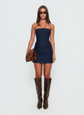 Irenah Strapless Denim Corset Mini Dress Dark Blue Wash
