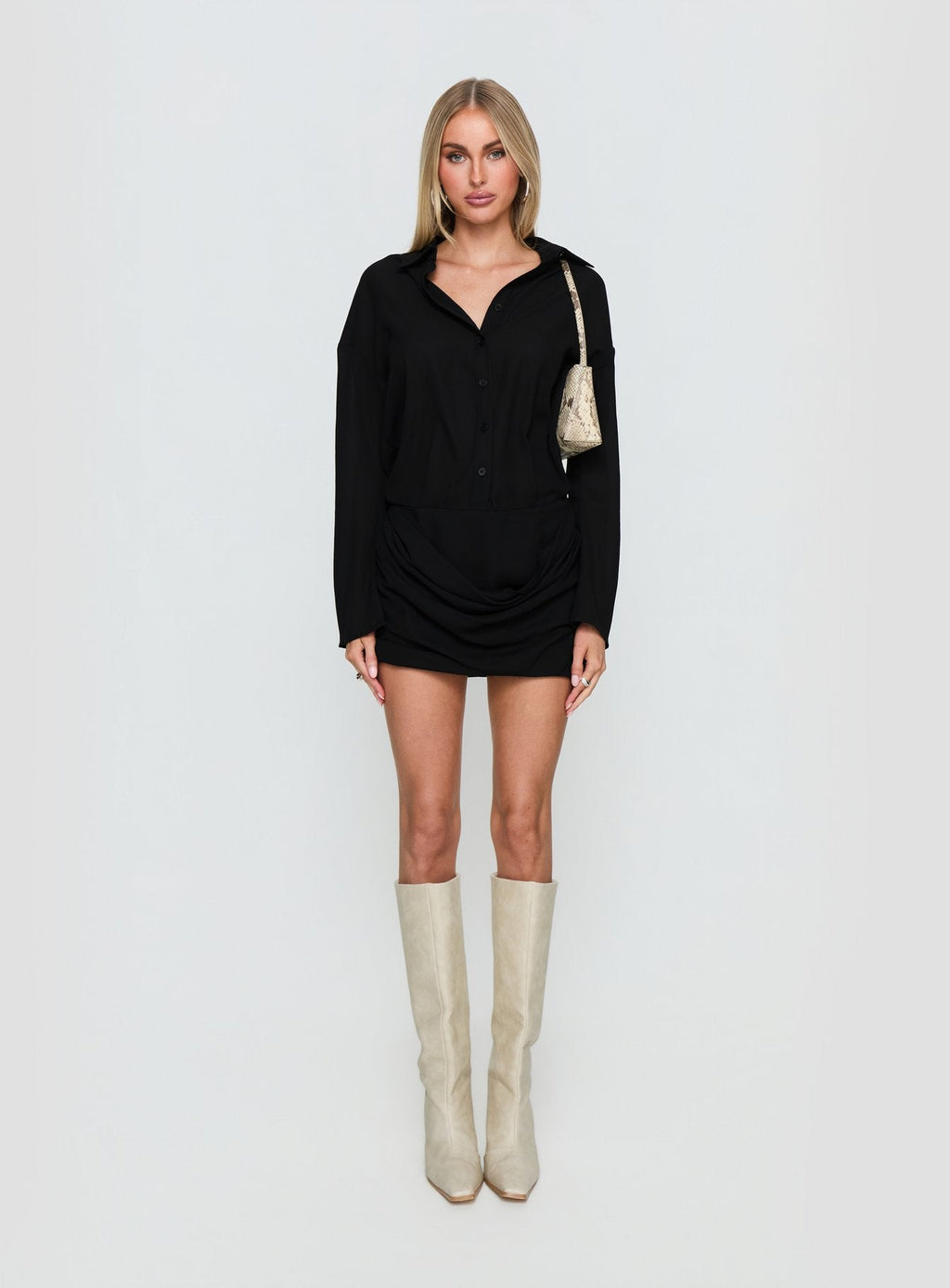 Tareno Long Sleeve Shirt Dress Black