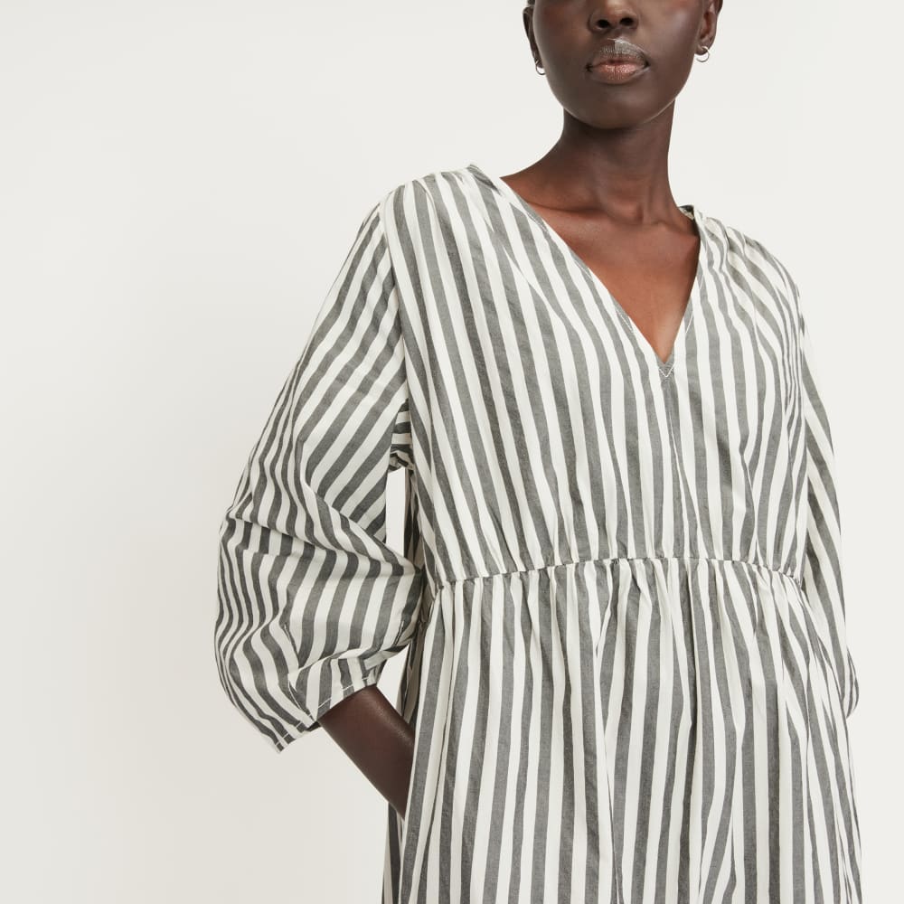 The Poplin Tiered Dress | Bone / Black