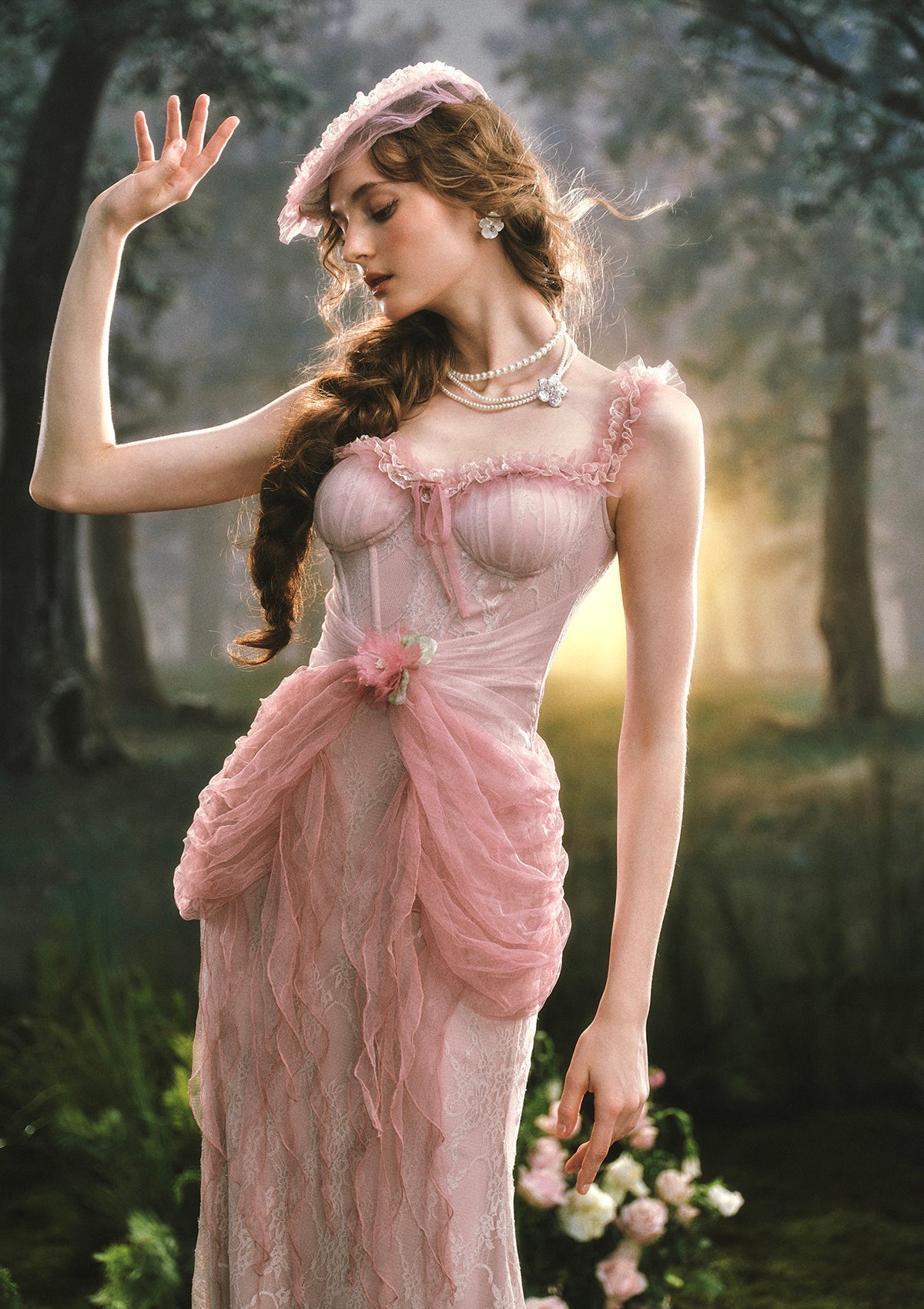 Pink Crabapple Blossom Corset Dress