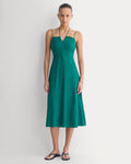 Tie-Neck Dress in Stretch Linen | Evergreen
