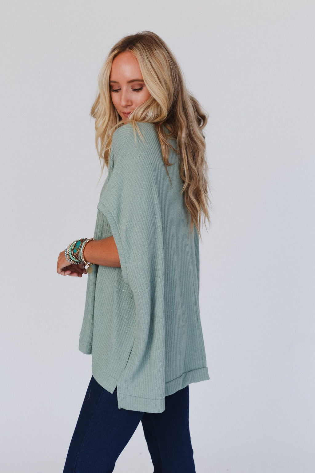 The Nest Rowan Oversized Ribbed Knit Top - Sage