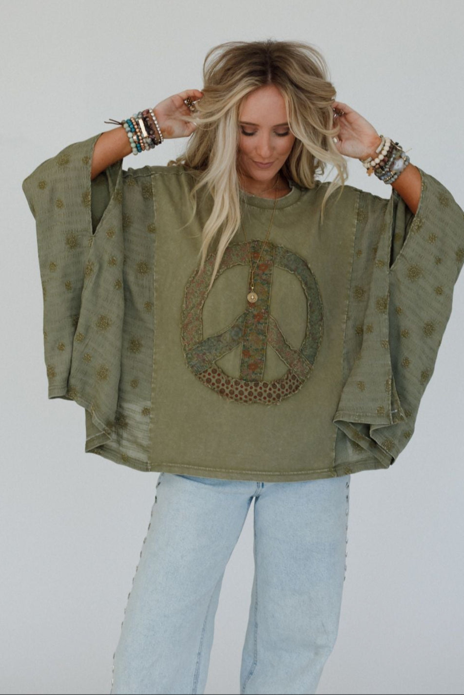 Peace Path Embroidered Top - Olive