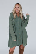 Marci Button Down Tunic Dress - Olive - Pre Order