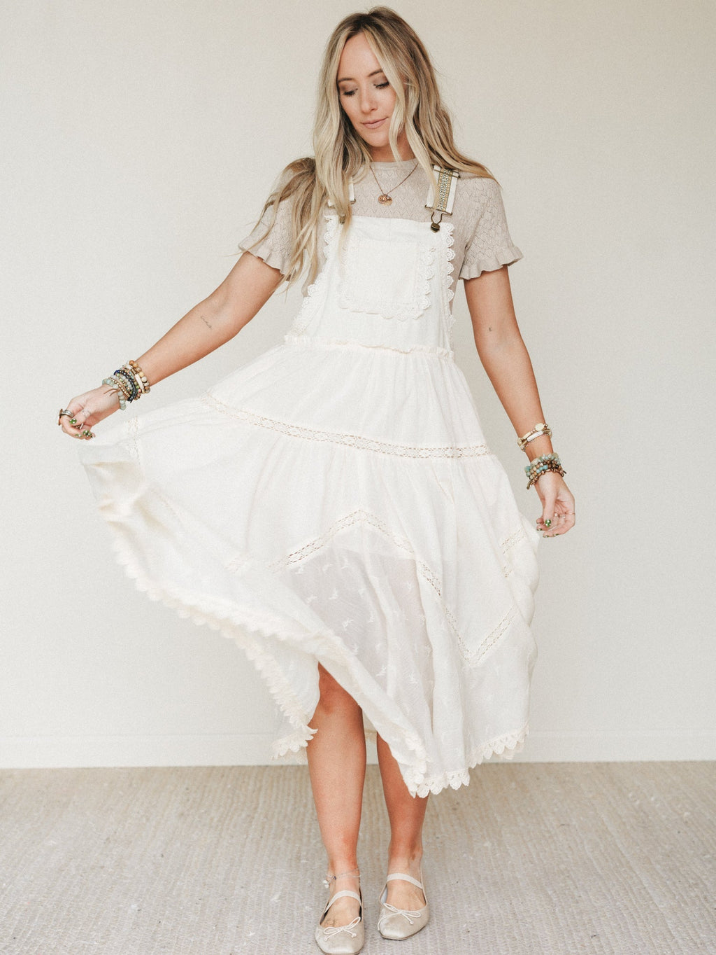Garden Stroll Overall Dress - Ecru