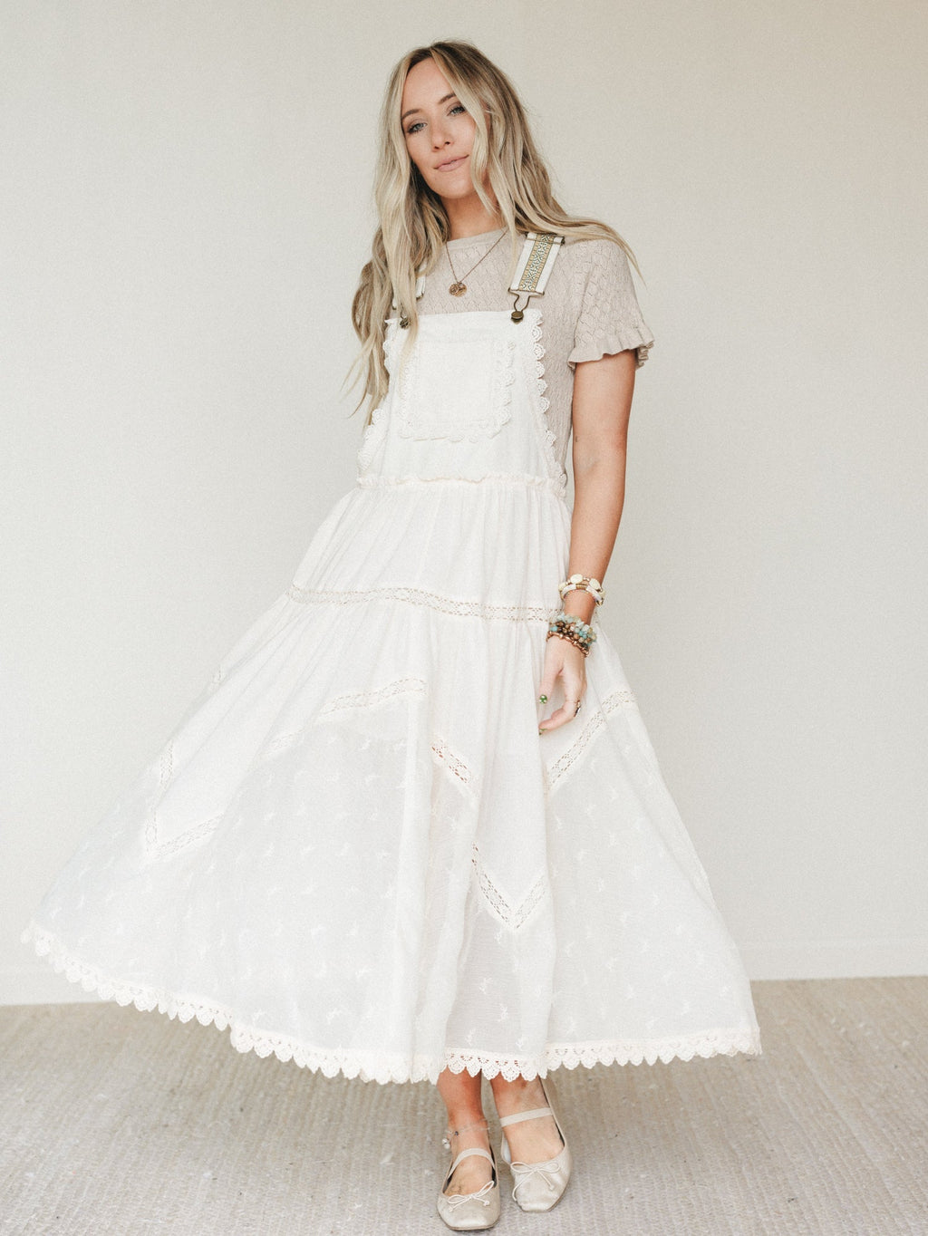 Garden Stroll Overall Dress - Ecru