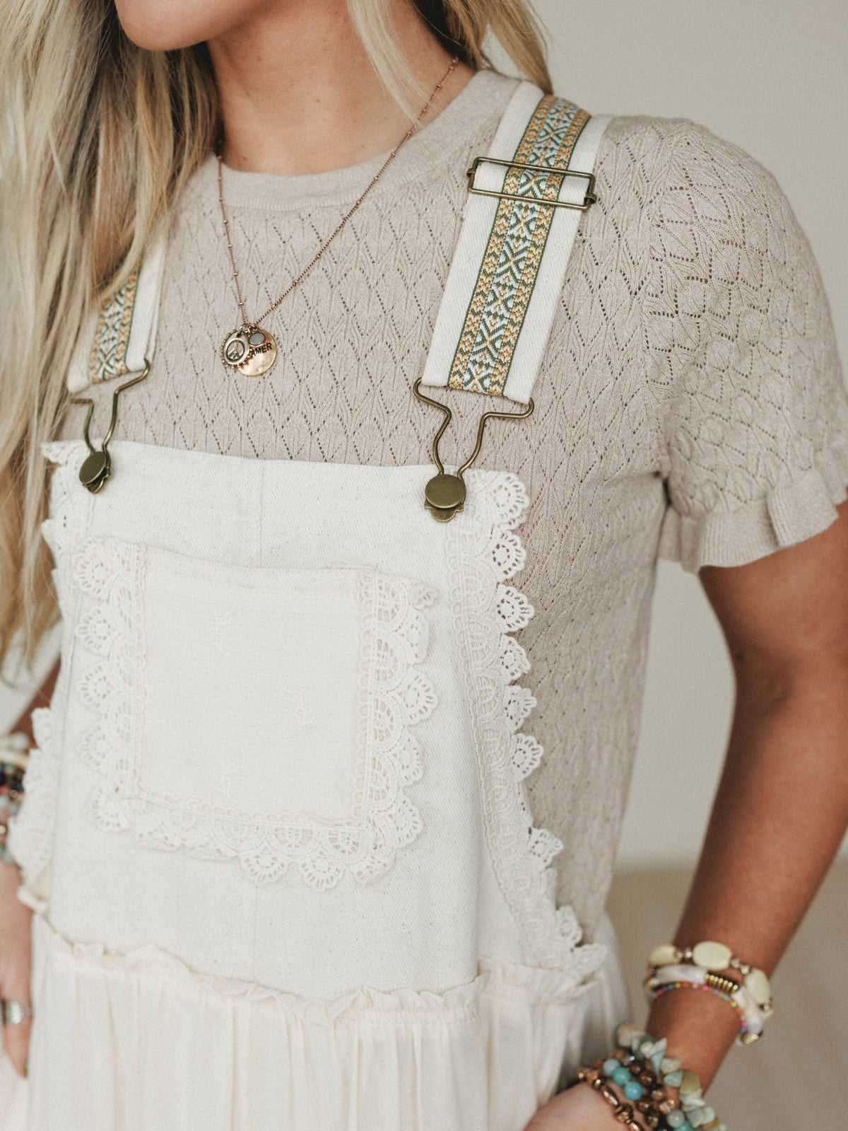 Garden Stroll Overall Dress - Ecru