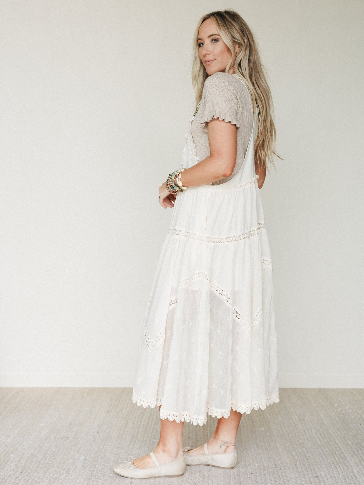 Garden Stroll Overall Dress - Ecru
