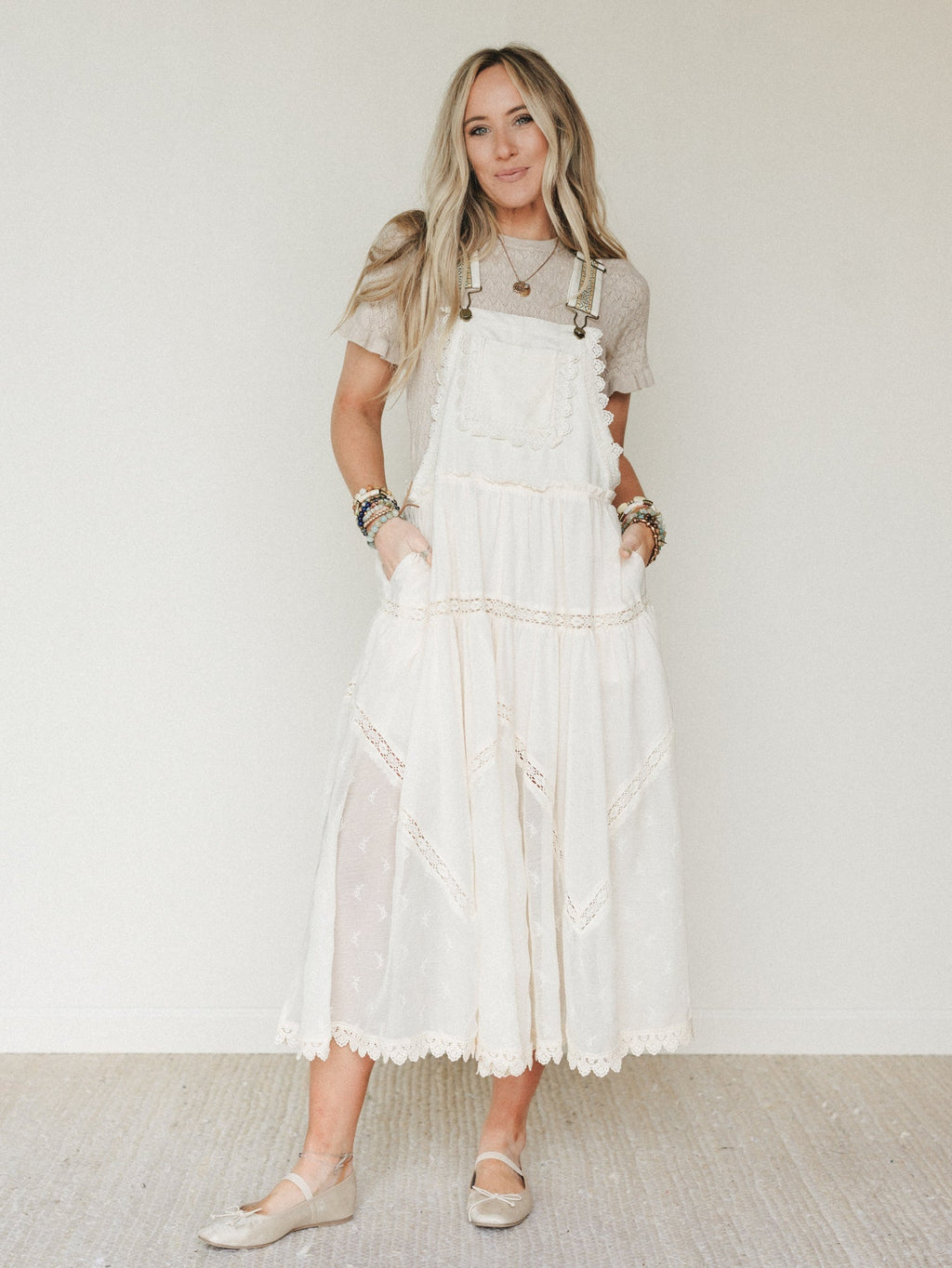 Garden Stroll Overall Dress - Ecru