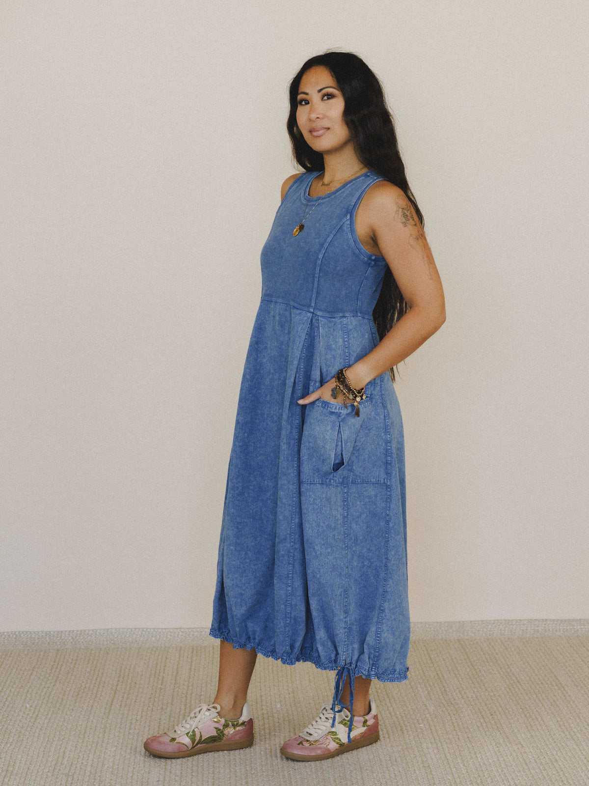 Jungle Beat Cargo Maxi Dress - English Blue
