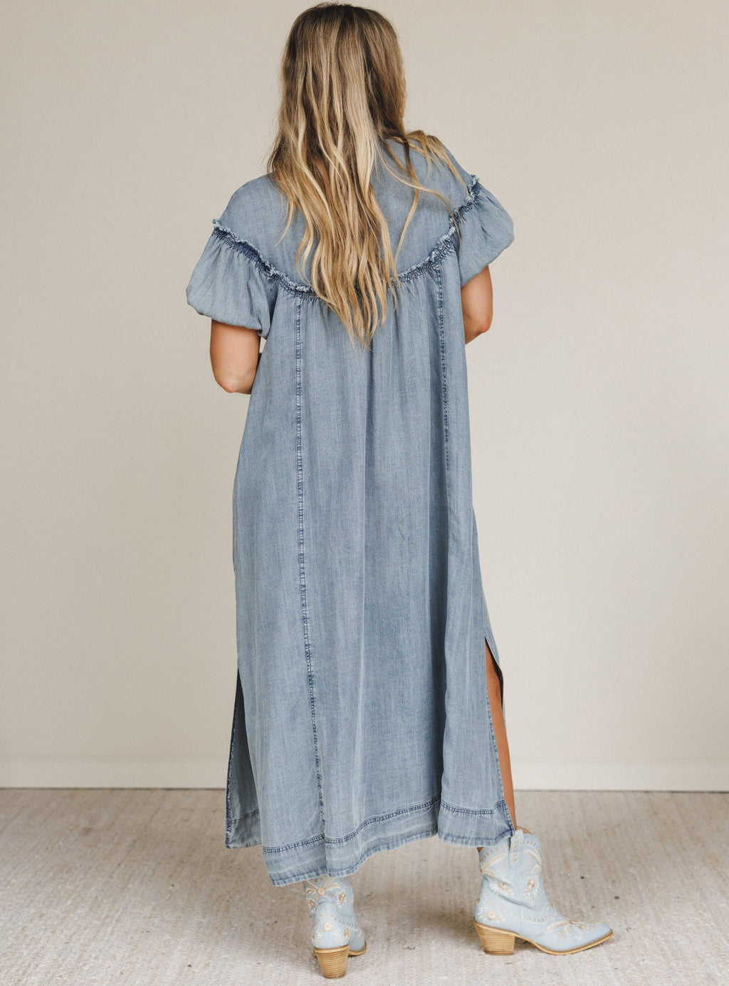 Western Muse Puff Sleeve Maxi Dress - Denim - Pre Order