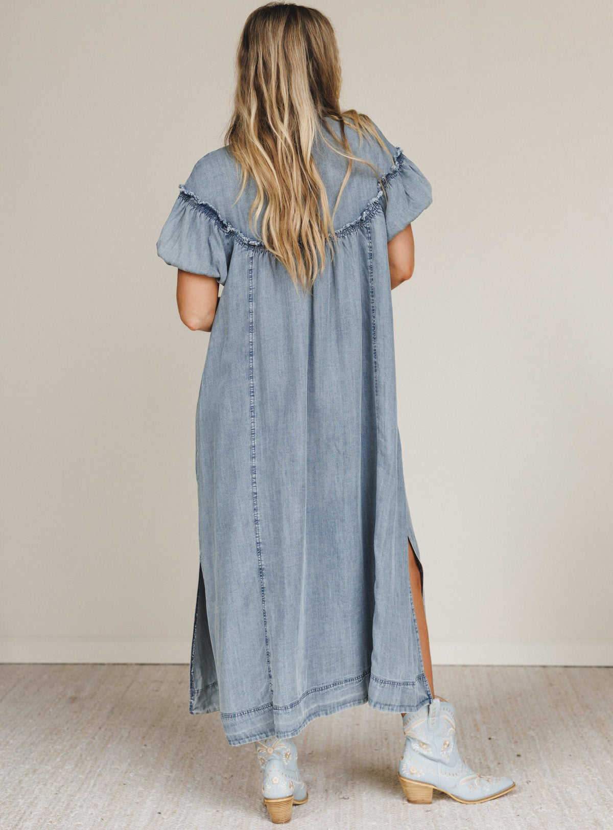 Western Muse Puff Sleeve Maxi Dress - Denim - Pre Order