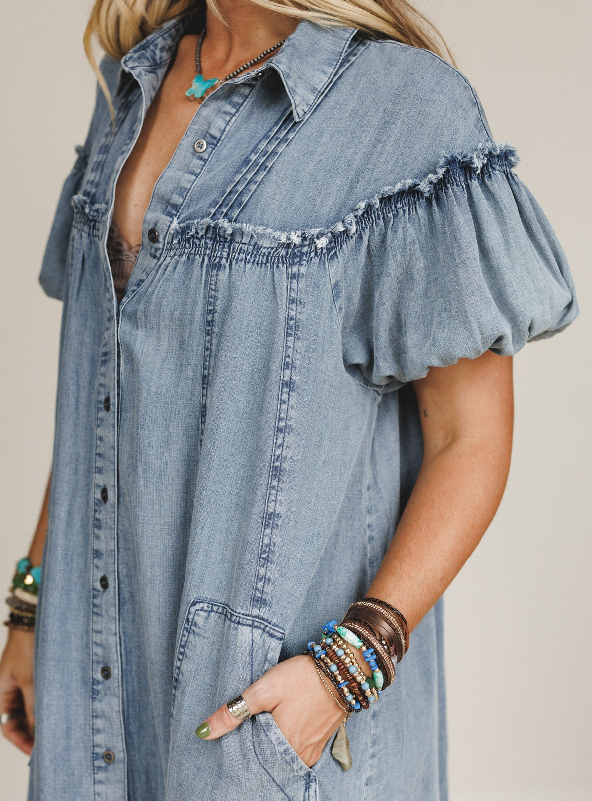 Western Muse Puff Sleeve Maxi Dress - Denim - Pre Order