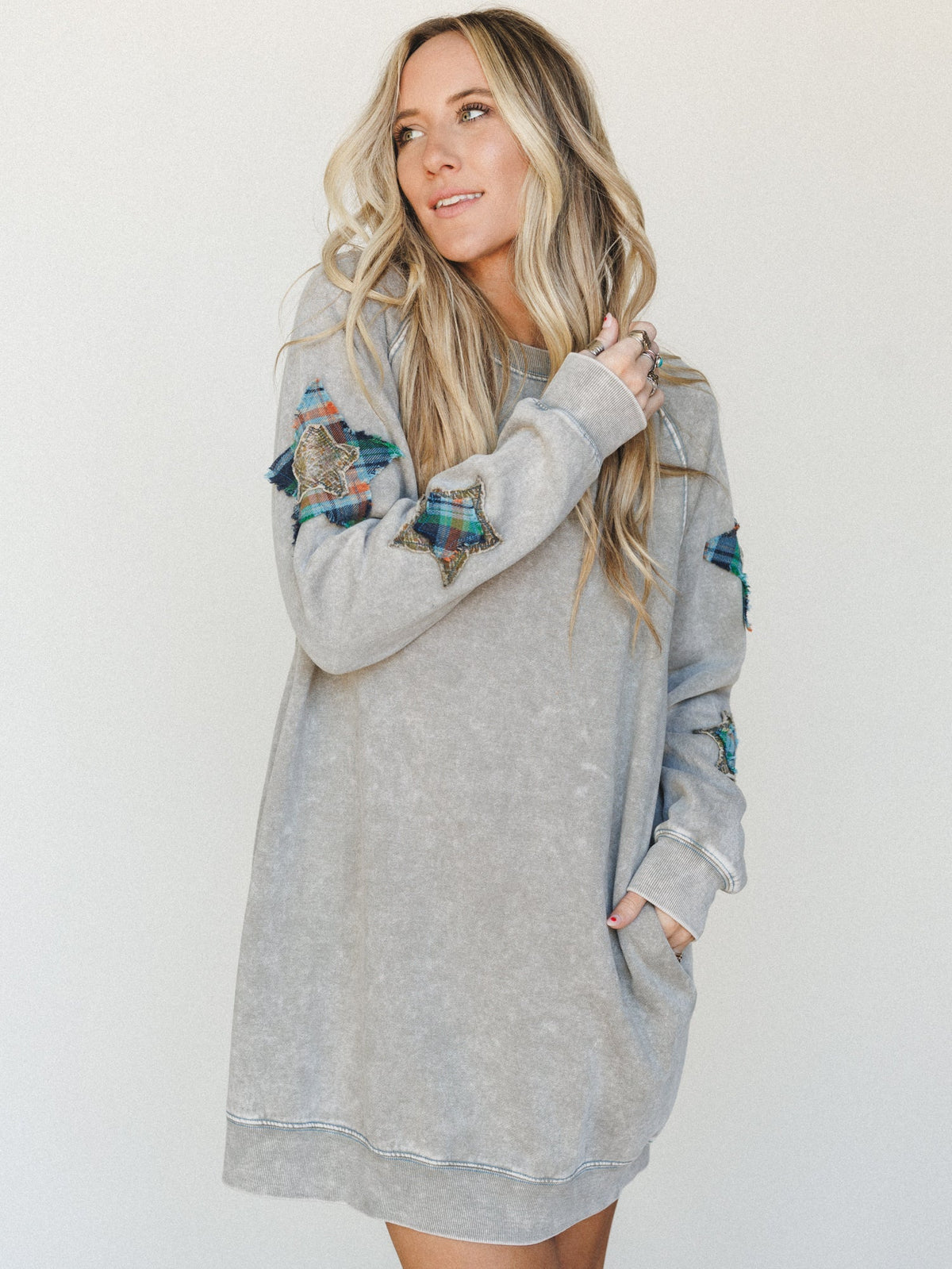 Starfall of Wonder Long Sleeve Dress - Ash