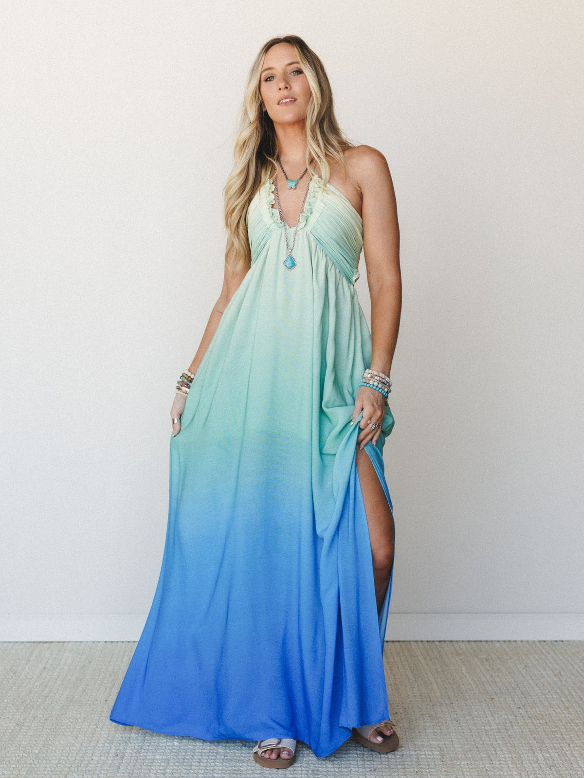 Cityscape Halter Maxi Dress - Butter Blue