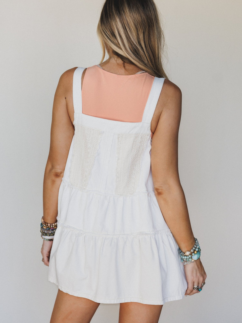 Petal Pockets Crochet Denim Dress - White