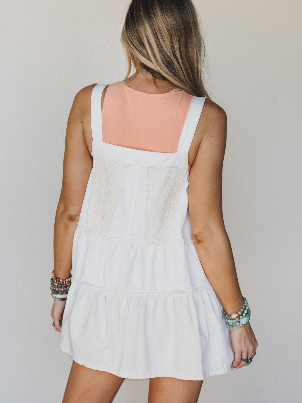 Petal Pockets Crochet Denim Dress - White