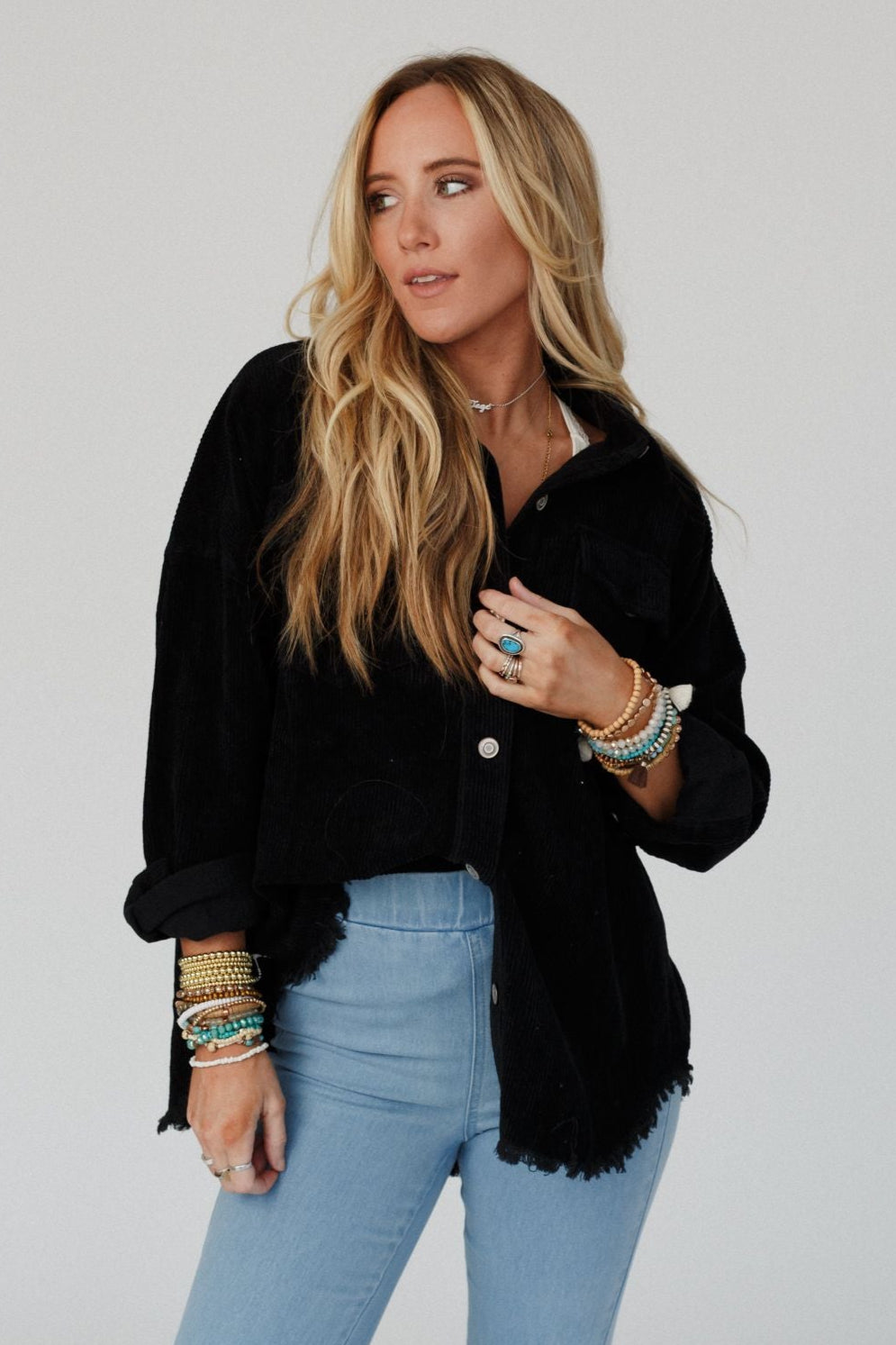 Gardener Embroidered Button Down Top - Black