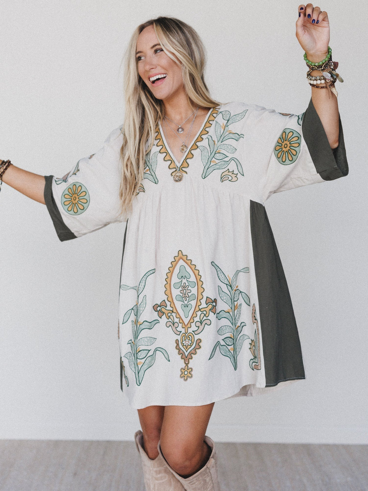 Chateau Chic Babydoll Tunic Dress - Faded Sage