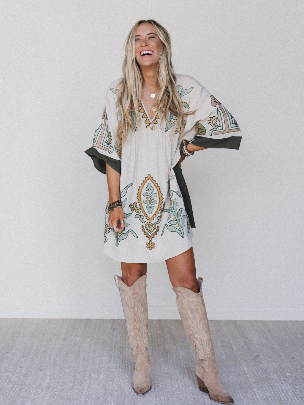 Chateau Chic Babydoll Tunic Dress - Faded Sage