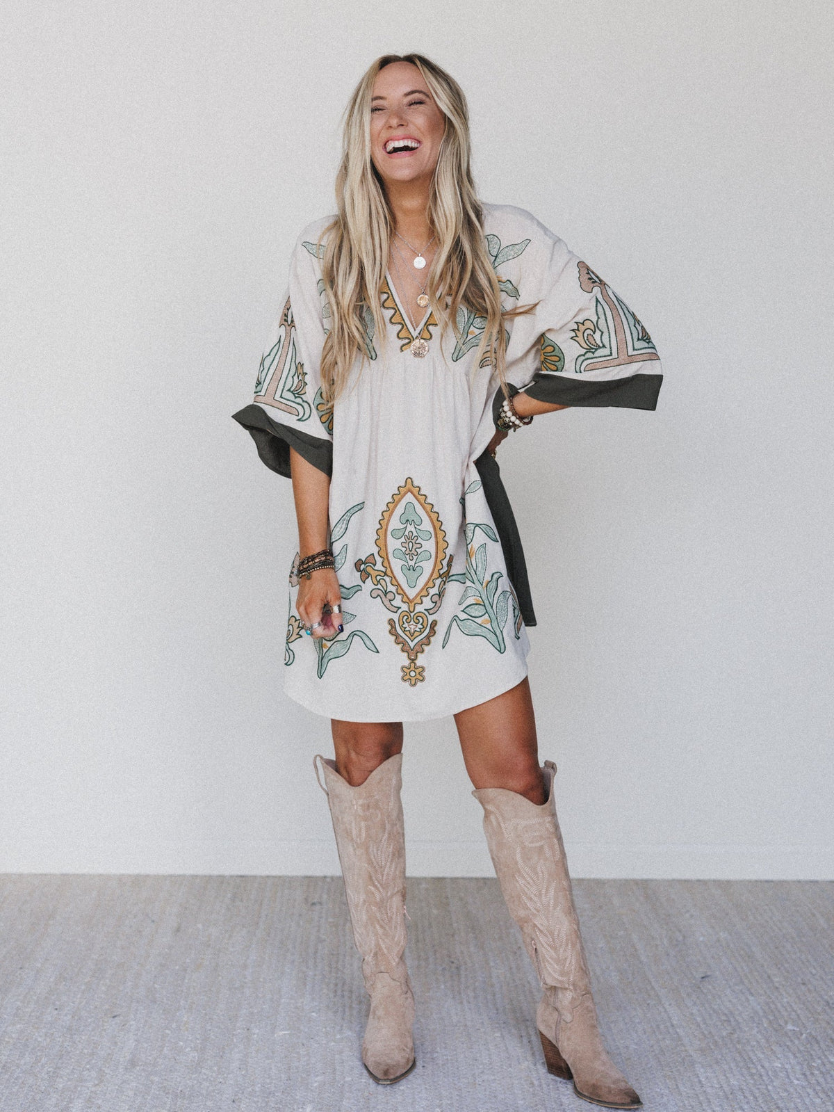 Chateau Chic Babydoll Tunic Dress - Faded Sage