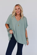 The Nest Rowan Oversized Ribbed Knit Top - Sage