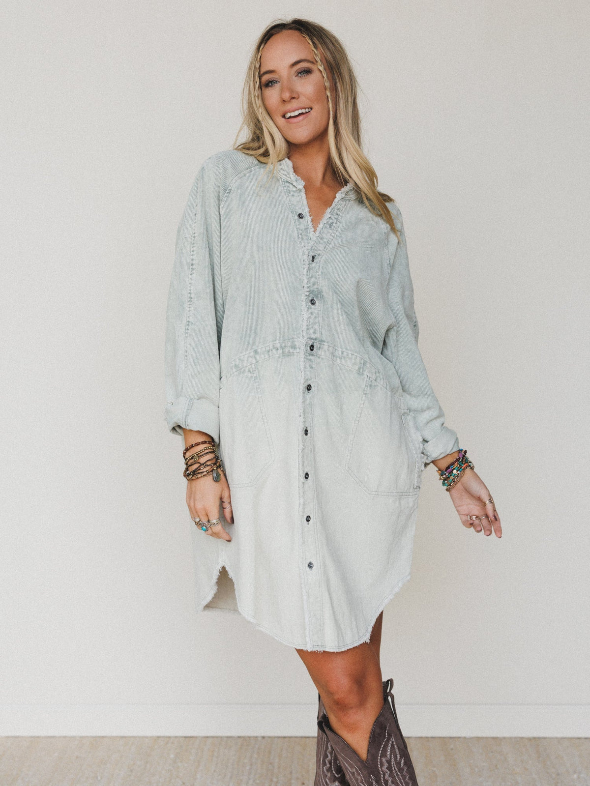 All You Do Tie Dye Corduroy Tunic Dress - Sage - Pre Order