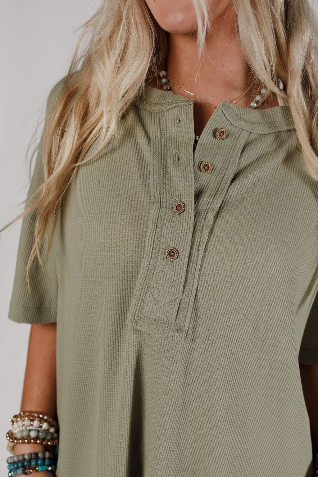 The Nest Soft Plume Henley Top - Sage