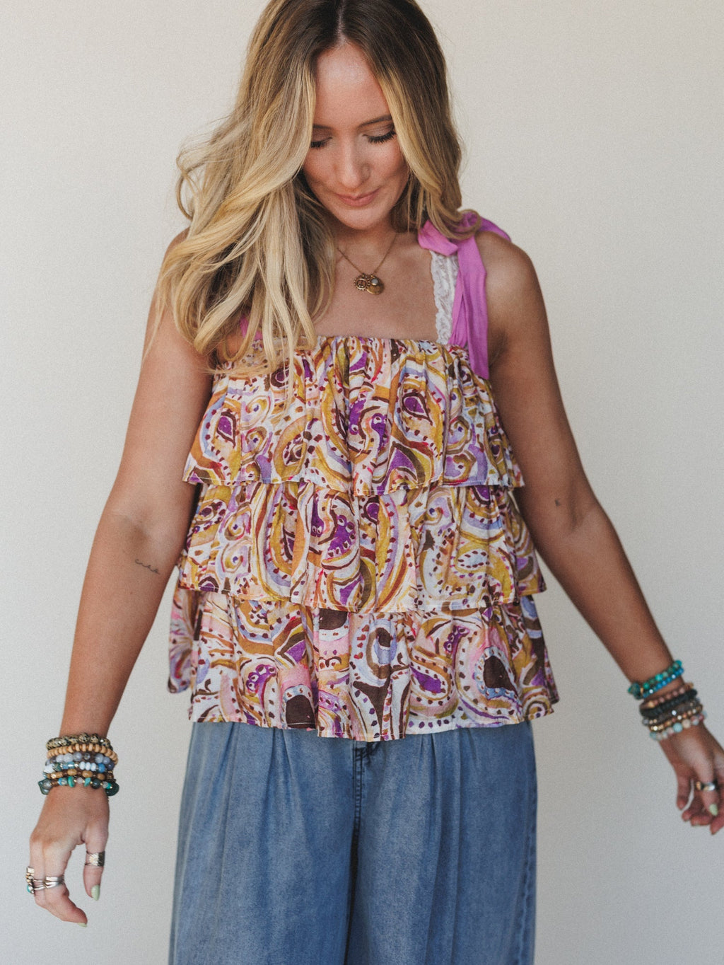 Baby Bloom Ruffle Print Top - Violet Multi