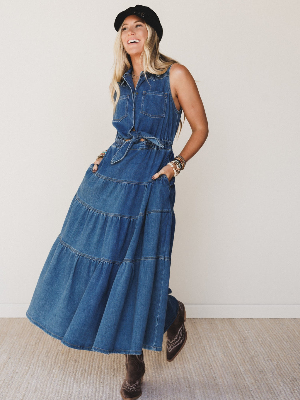 Lasso Luxe Tiered Maxi Dress - Denim