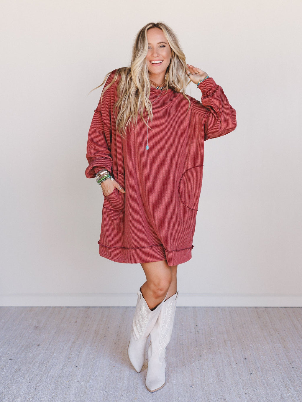The Nest Moon Glow Long Sleeve Dress - Rust - Pre Order