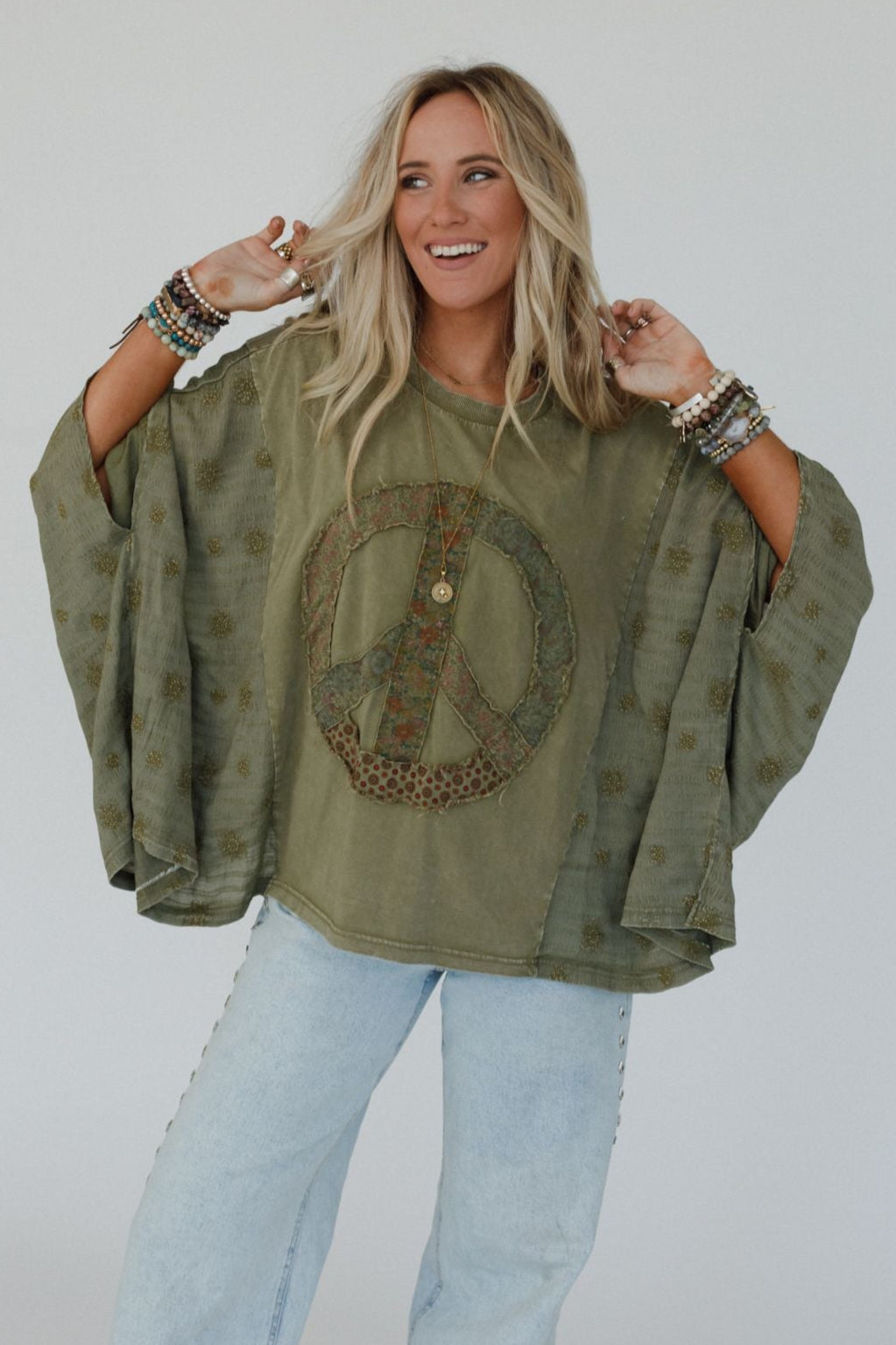 Peace Path Embroidered Top - Olive